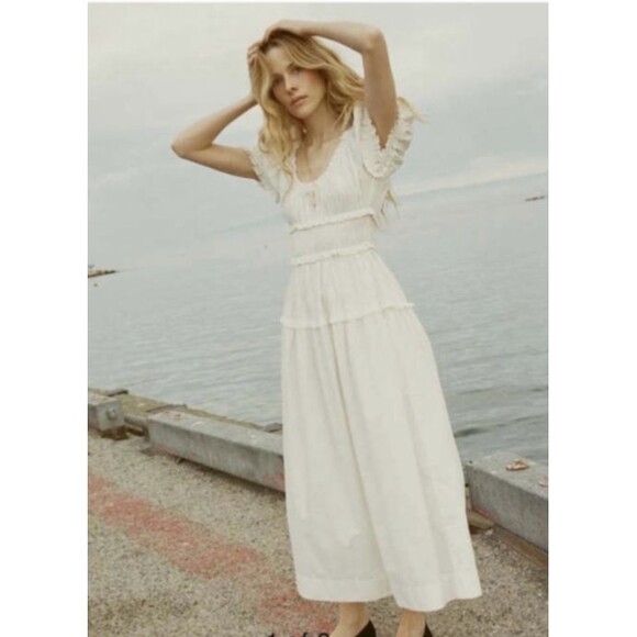 Doen Dresses & Skirts - DOEN Leanne Women’s Cotton Scoop Neck Smocked Midi Dress size S NWT Salt White